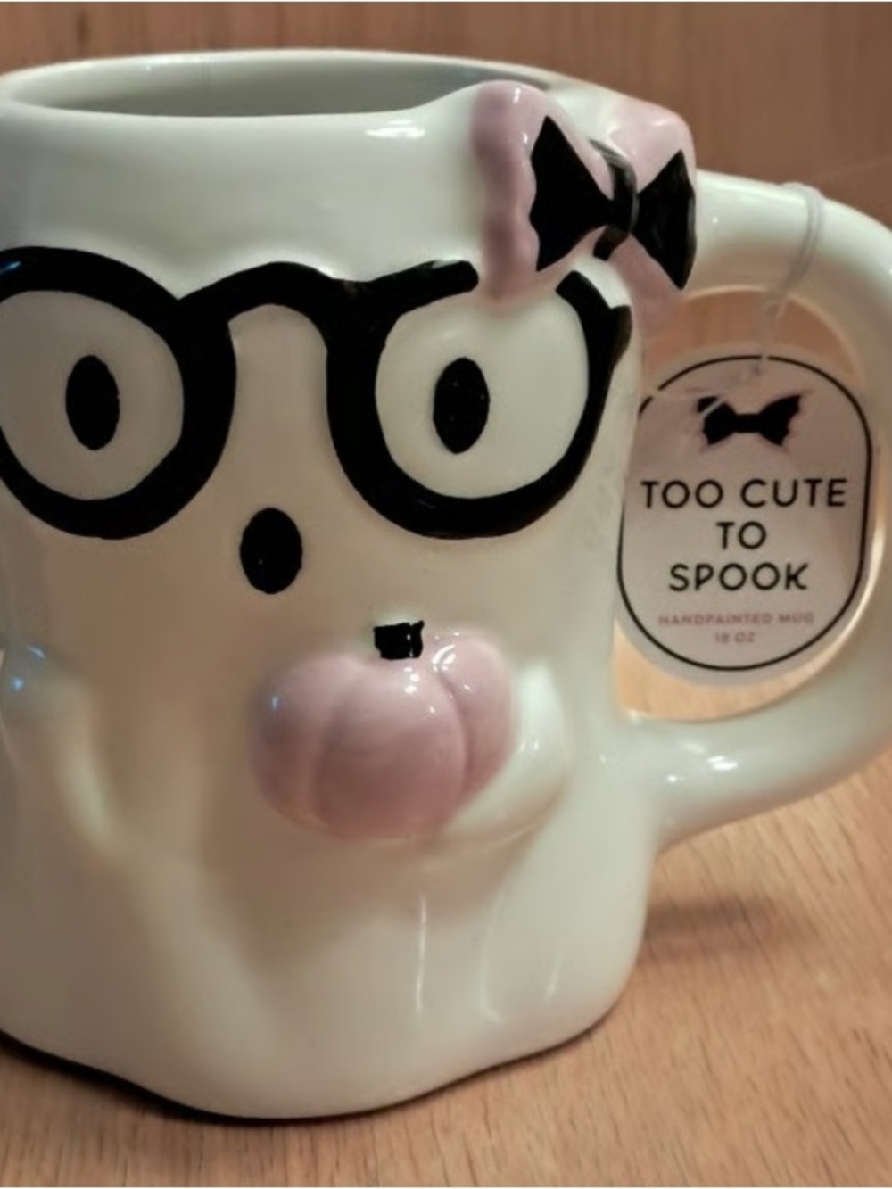 Too Cute To Spook Pink & White Ghost Ceramic Mug